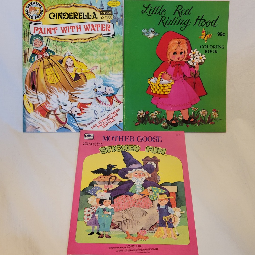 VTG Golden Landoll Fairy Tale Activity Books Lot 3 Paint With Water Sticker Fun
